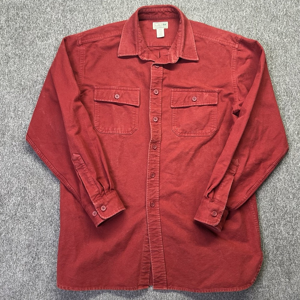 LL‎ BEAN Vintage Chamois Shirt Mens Large Reg Red Flannel Button Up Shacket